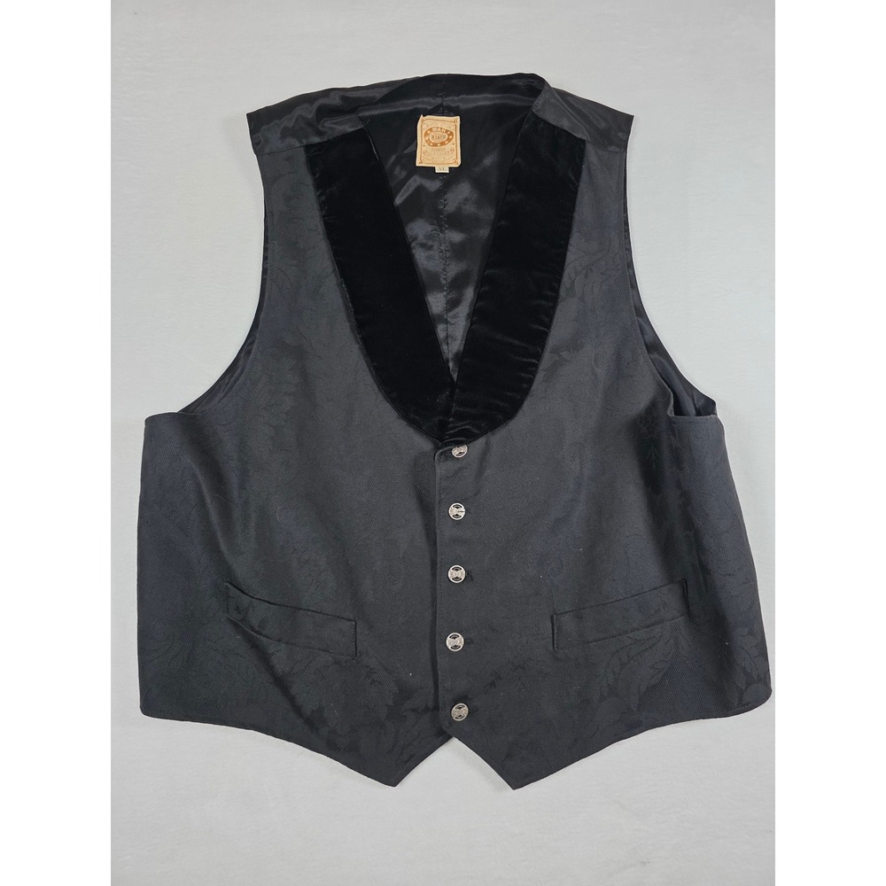 Wah Maker Whitman Vest XL Black Damask Velvet Lapel Western Victorian